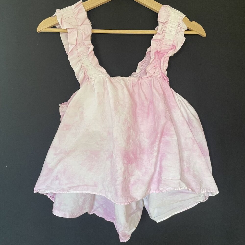 Zara Tie-Dye Ruffle Strap Cropped Top Size S Pink Womens Cotton Flowy